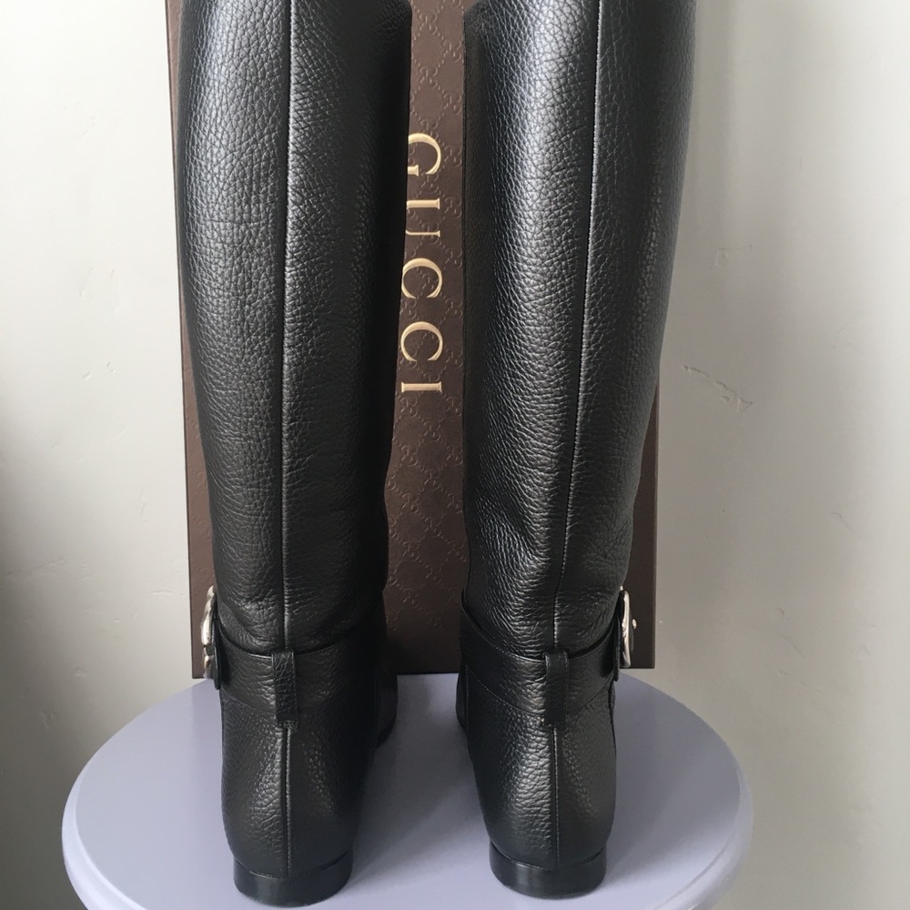 Gucci Black Leather Interlocking G Sachalin Pull-on Riding Boots Sz 7 US / 37 EU - Picture 11 of 16